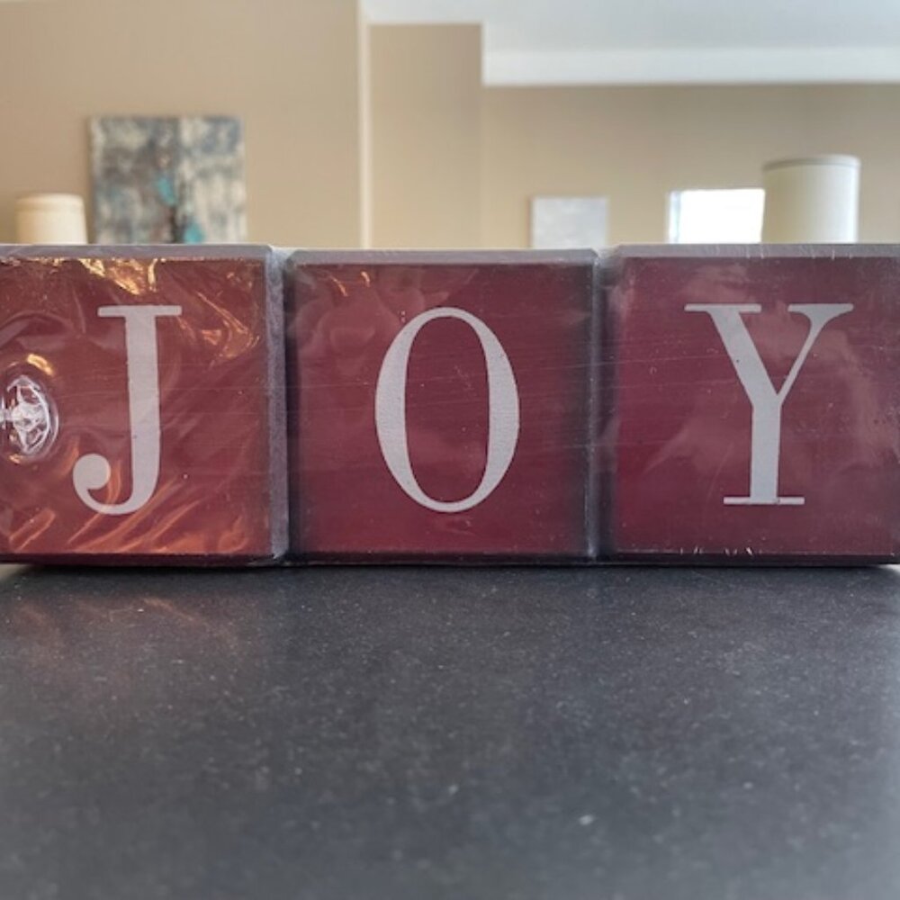 Dark red JOY blocks